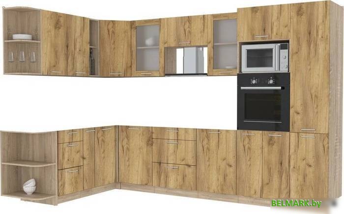 Готовая кухня Интерлиния Мила 1.88x3.2 левая без столешницы (дуб золотой/дуб золотой) - фото