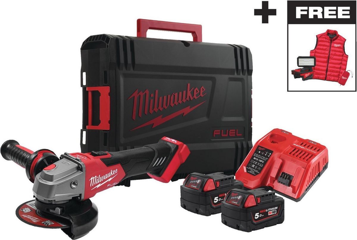 Угловая шлифмашина Milwaukee FSAG125XBMC-502X 4933499453 (с 2-мя АКБ, кейс) - фото
