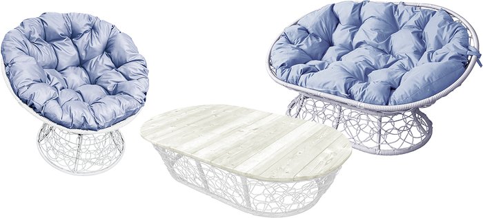 Набор садовой мебели M-Group Мамасан, Папасан и стол 12140109 (белый ротанг/серая подушка) - фото