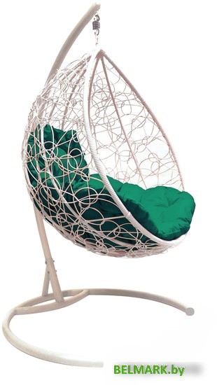 Подвесное кресло M-Group Капля 11020104 (белый ротанг/зеленая подушка) - фото