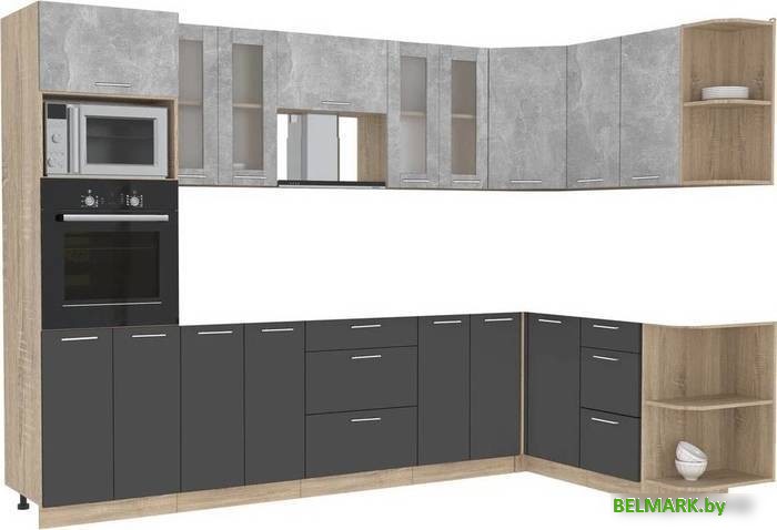 Готовая кухня Интерлиния Мила 1.68x3.0 правая без столешницы (бетон/антрацит) - фото