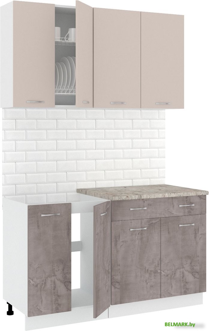 Готовая кухня Кортекс-мебель Корнелия Лира-лайт 1.4м (капучино/оникс/марсель) - фото