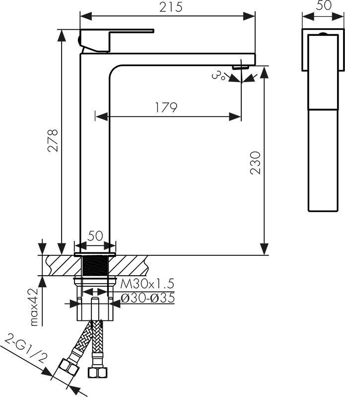 Смеситель Kaiser Cube 01311-15 (вороненая сталь) - фото2