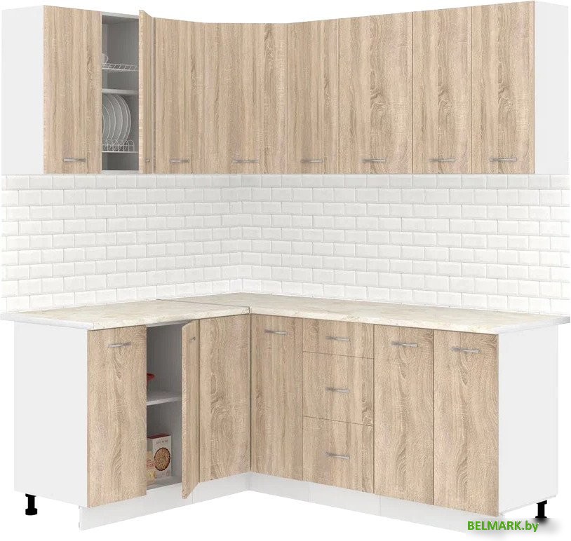 Готовая кухня Кортекс-мебель Корнелия Лира 1.5x1.9 (дуб сонома/королевский опал) - фото