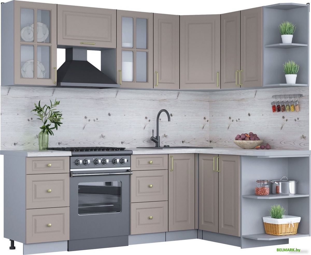Готовая кухня Интерлиния Мила Шато 1.5x2.3 правая (луна/луна/бискайская сосна) - фото