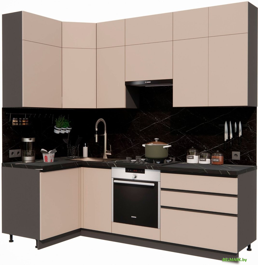 Готовая кухня ВерсоМебель Эко Премиум 1.2x2.4 левая (глиняный серый/ст. тунис) - фото