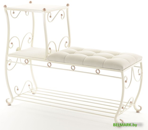 Банкетка AMC 8(1000)33 с этажеркой (слоновая кость/бежевый) - фото