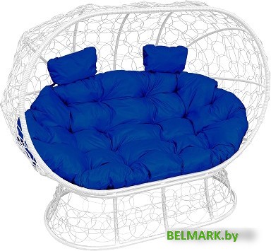Садовый диван M-Group Лежебока 11190110 (на подставке с белым ротангом/синяя подушка) - фото