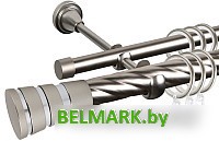 Карниз для штор АС ФОРОС Grace D25К/16Г + наконечники Пегас хром (3м, сатин) - фото