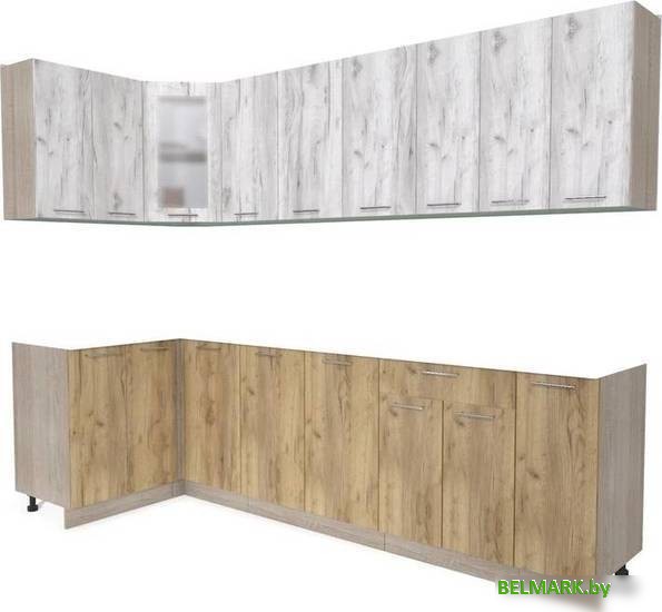 Готовая кухня Интерлиния Мила 12x27 без столешницы (дуб белый/дуб золотой) - фото