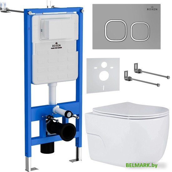 Унитаз подвесной Roxen Porto One Rimless 6 в 1 StounFix Dual Fresh 568244 (кнопка: матовая) - фото