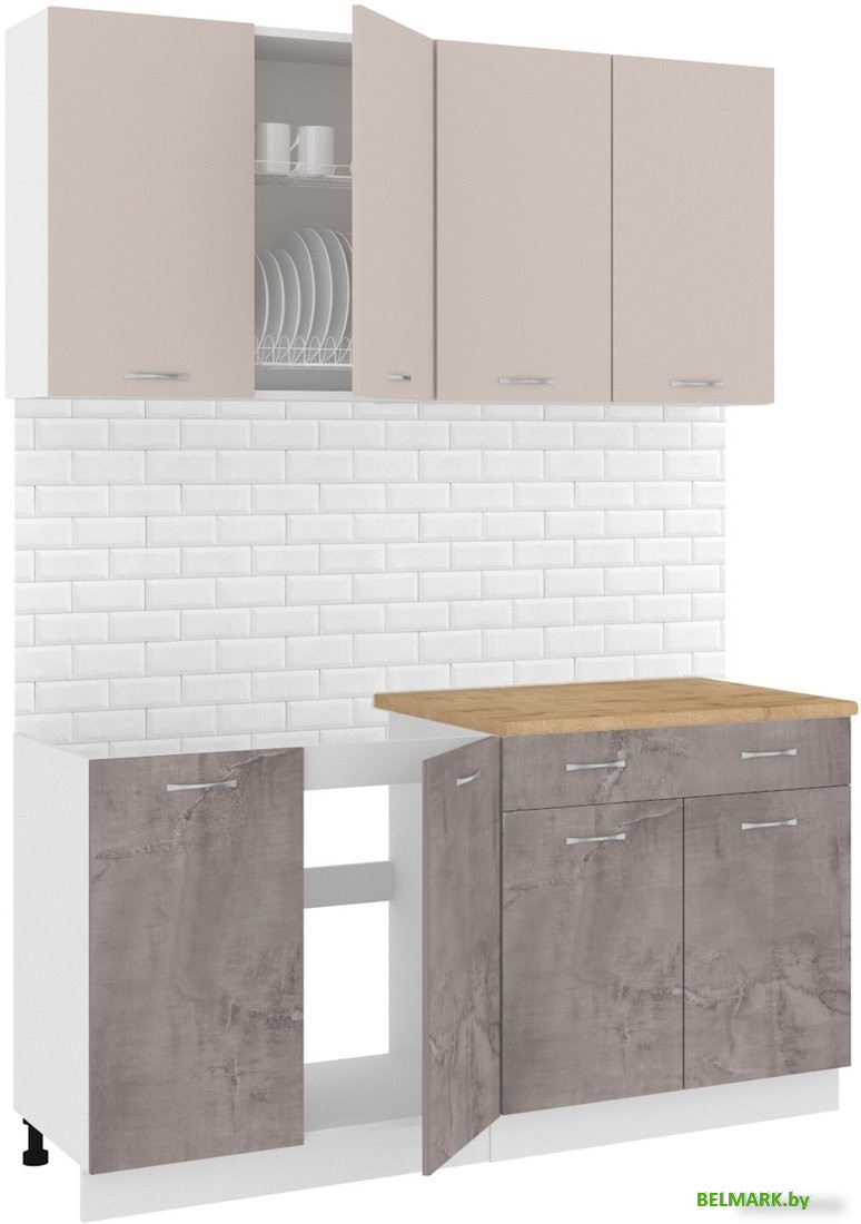 Готовая кухня Кортекс-мебель Корнелия Лира-лайт 1.6м (капучино/оникс/дуб бунратти) - фото