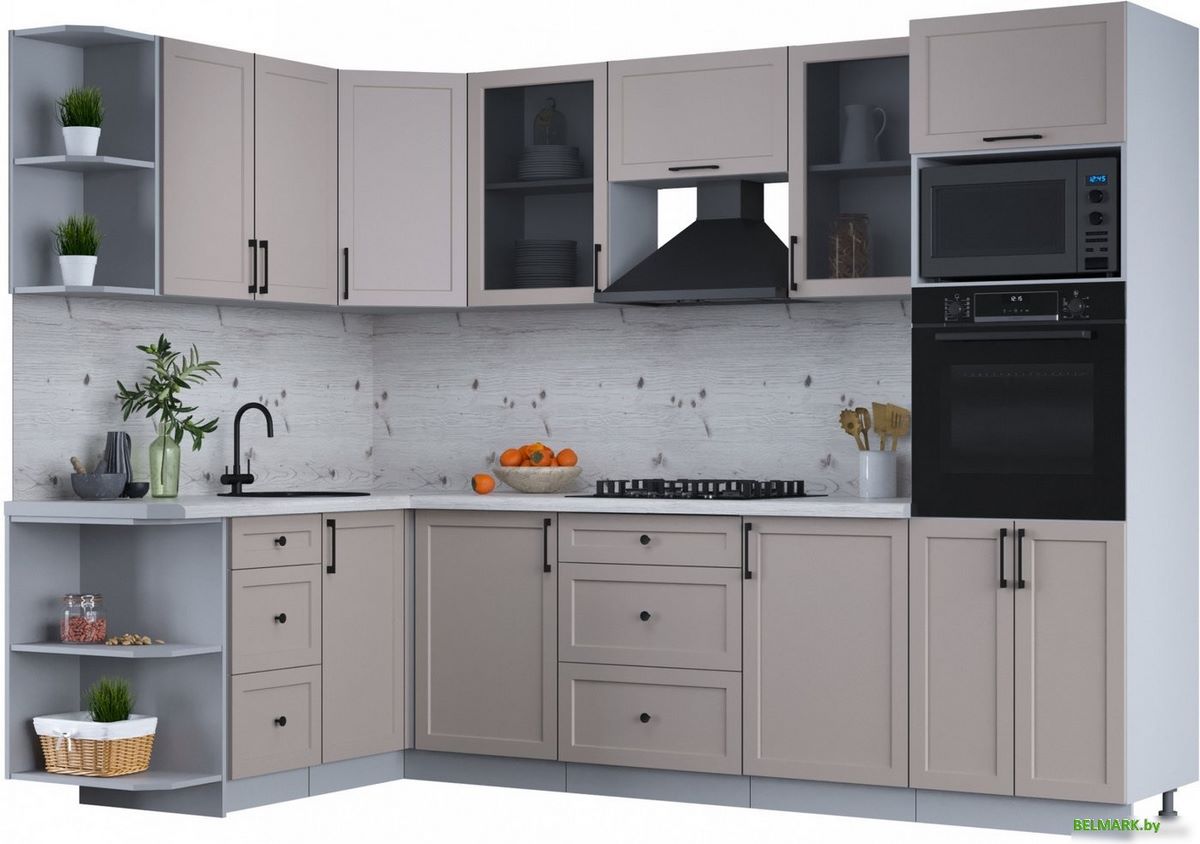 Готовая кухня Интерлиния Тренд 1.68x2.8 ВТ левая (луна/луна/бискайская сосна) - фото