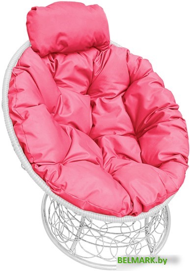 Кресло M-Group Папасан мини 12070108 (белый ротанг/розовая подушка) - фото