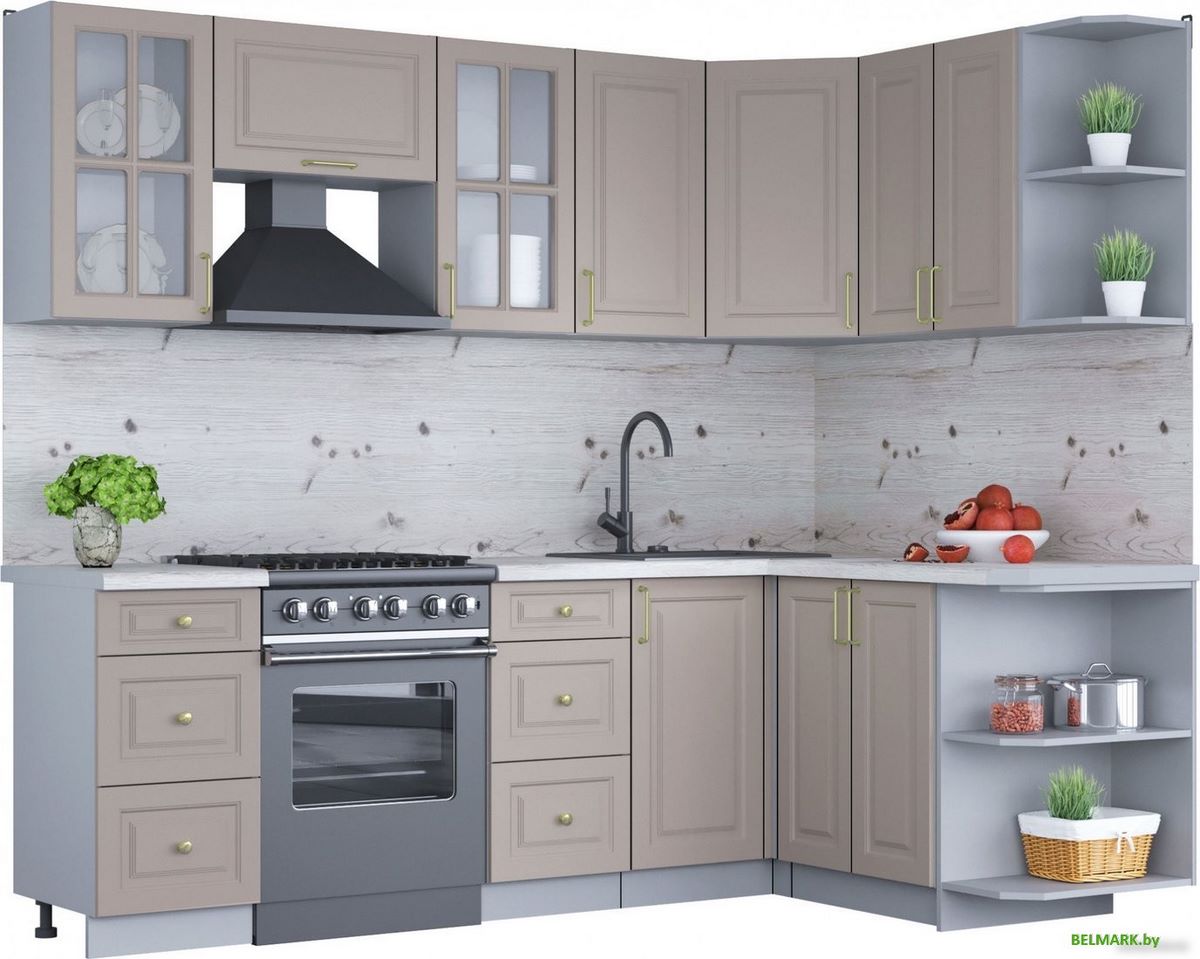 Готовая кухня Интерлиния Мила Шато 1.5x2.4 правая (луна/луна/бискайская сосна) - фото