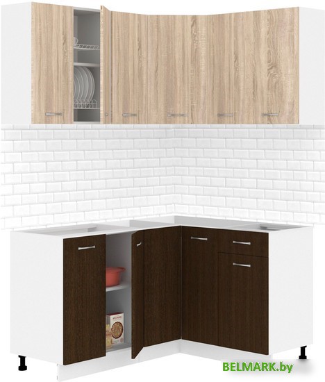 Готовая кухня Кортекс-мебель Корнелия Лира 1.5x1.3 без столешницы (дуб сонома/венге) - фото