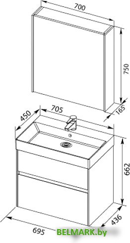Мебель для ванных комнат Aquanet Комплект Бруклин 70 00207804 (белый) - фото2