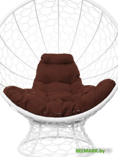 Кресло M-Group Кокос на подставке 11590105 (белый ротанг/коричневая подушка) - фото2