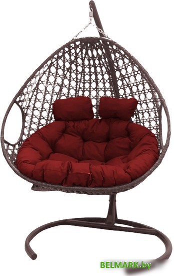 Подвесное кресло M-Group Для двоих Люкс 11510206 (коричневый ротанг/красная подушка) - фото