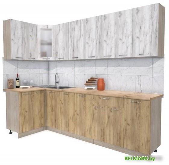 Готовая кухня Интерлиния Мила 12x28 (серебристый-дуб золотой-дуб бунратти) - фото
