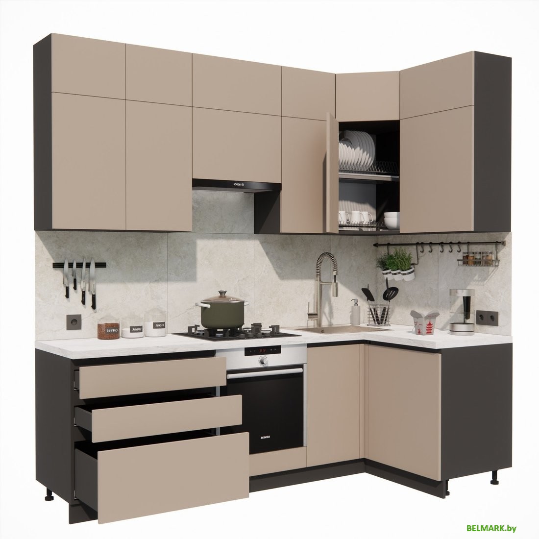 Готовая кухня ВерсоМебель Эко Премиум 1.2x2.4 правая (глиняный серый/ст. мрамор лацио) - фото2
