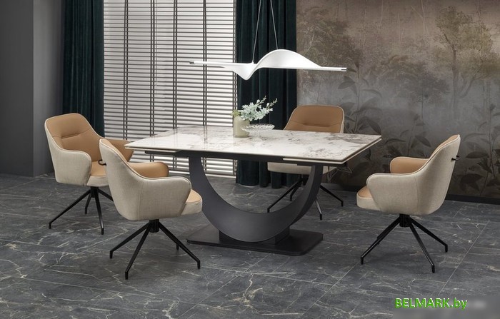 Кухонный стол Halmar Fernando раскладной 160-240/92/75 (белый мрамор/черный) - фото2
