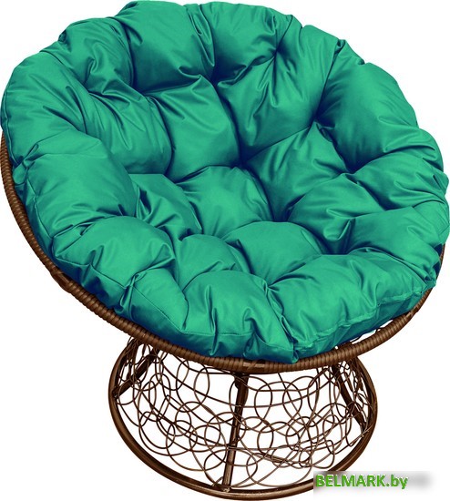 Кресло M-Group Папасан 12020204 (коричневый ротанг/зеленая подушка) - фото