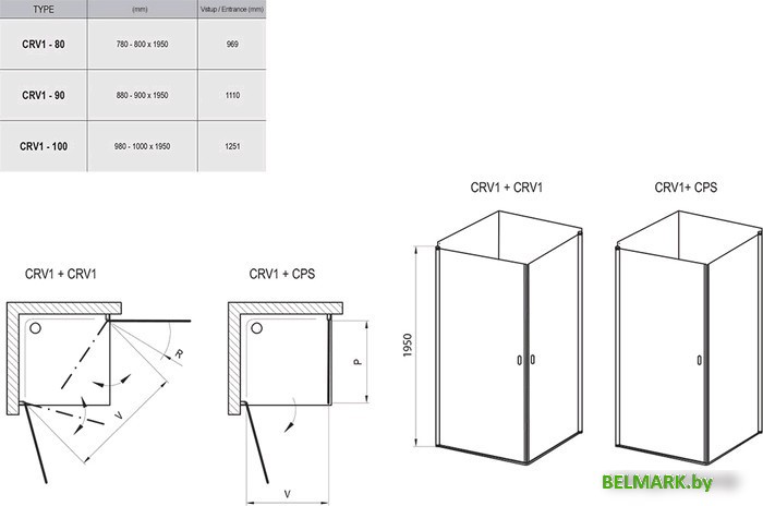 Душевая дверь Ravak CRV1 100 (серебристый/прозрачное) - фото2