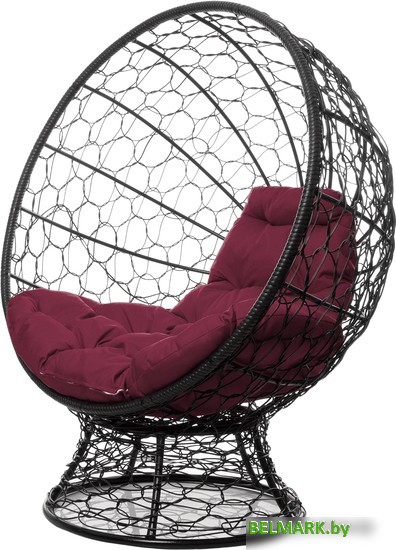 Кресло M-Group Кокос на подставке 11590402 (черный ротанг/бордовая подушка) - фото