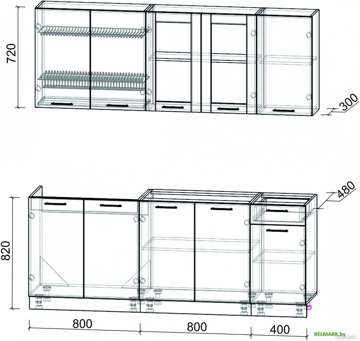 Готовая кухня Интерлиния Мила 20 без столешницы (дуб белый/дуб золотой) - фото2