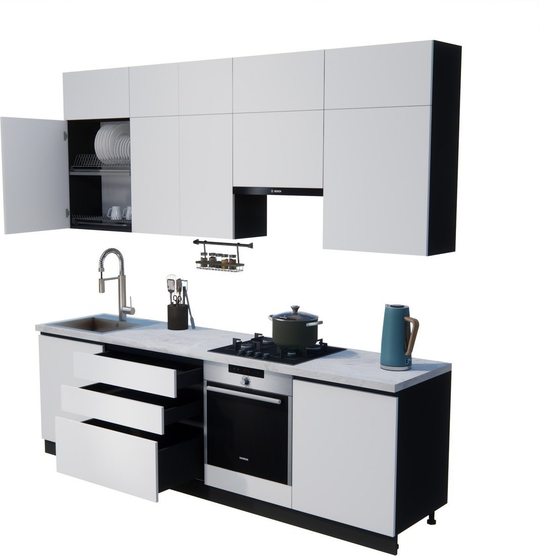 Готовая кухня ВерсоМебель Эко Премиум 2.6 (белый фасадный/ст. мрамор лацио) - фото2