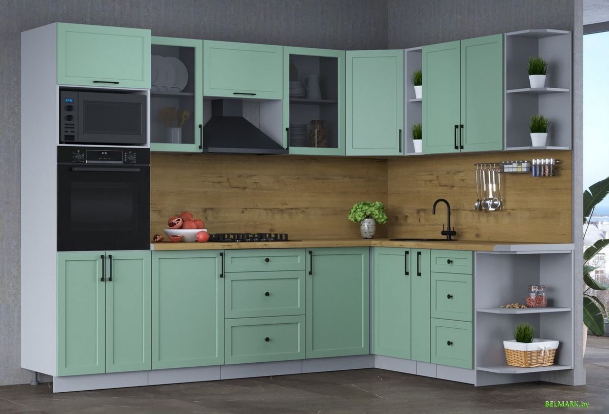 Готовая кухня Интерлиния Тренд 1.88x2.8 ВТ правая (мята/мята/дуб бунратти) - фото2