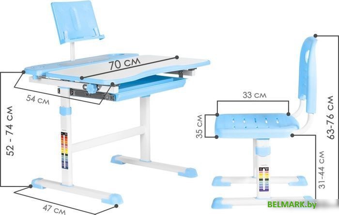 Парта Anatomica Avgusta + стул + выдвижной ящик + подставка (белый/голубой) - фото2