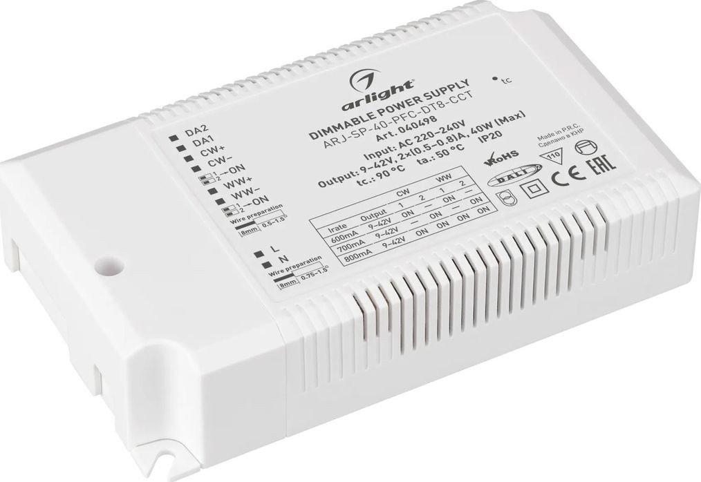 Блок питания Arlight ARJ-SP-40-PFC-DT8-ССT (40W. 9-42V. 0.5-0.8А) 040498 - фото