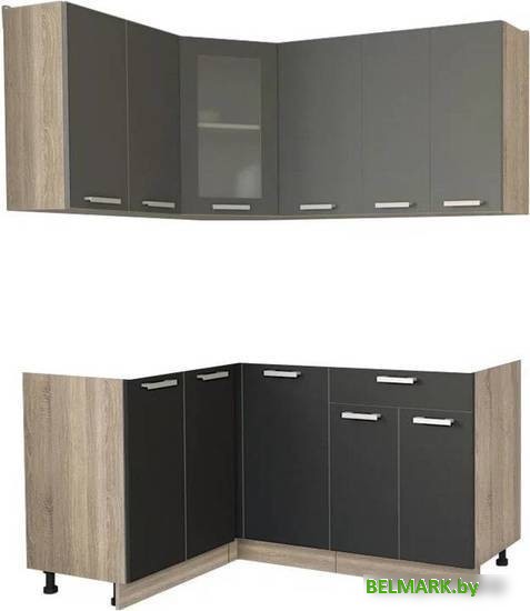 Готовая кухня Интерлиния Мила 12x16 без столешницы (серебристый/антрацит) - фото