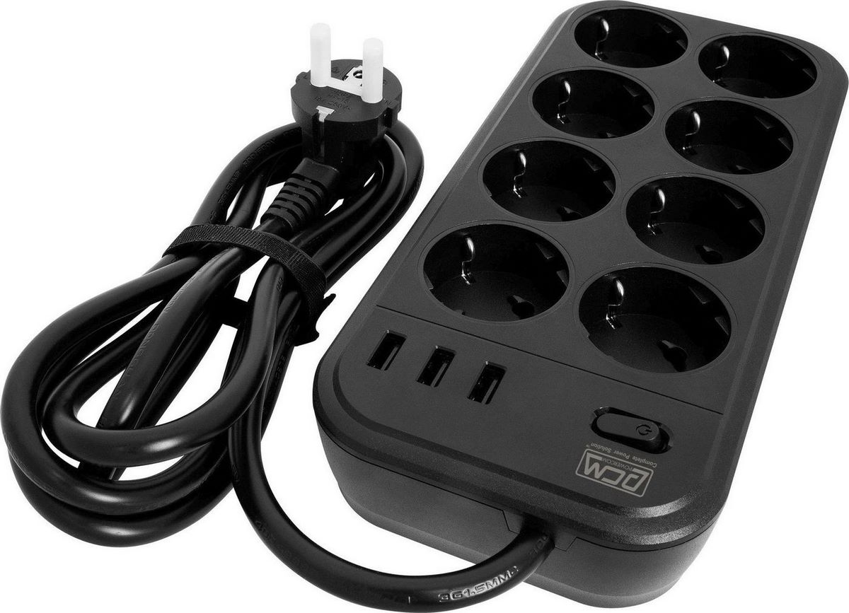 Стабилизатор Powercom SP-08 USB03AB (3 м, 8 розеток, черный) - фото2