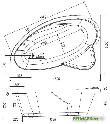Ванна Ventospa Nika 160x105 R - фото2