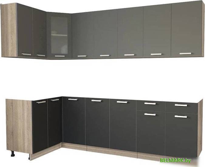 Готовая кухня Интерлиния Мила 12x26 без столешницы (серебристый/антрацит) - фото