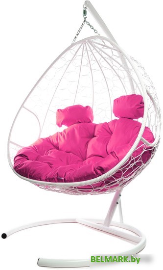 Подвесное кресло M-Group Для двоих 11450108 (белый ротанг/розовая подушка) - фото2