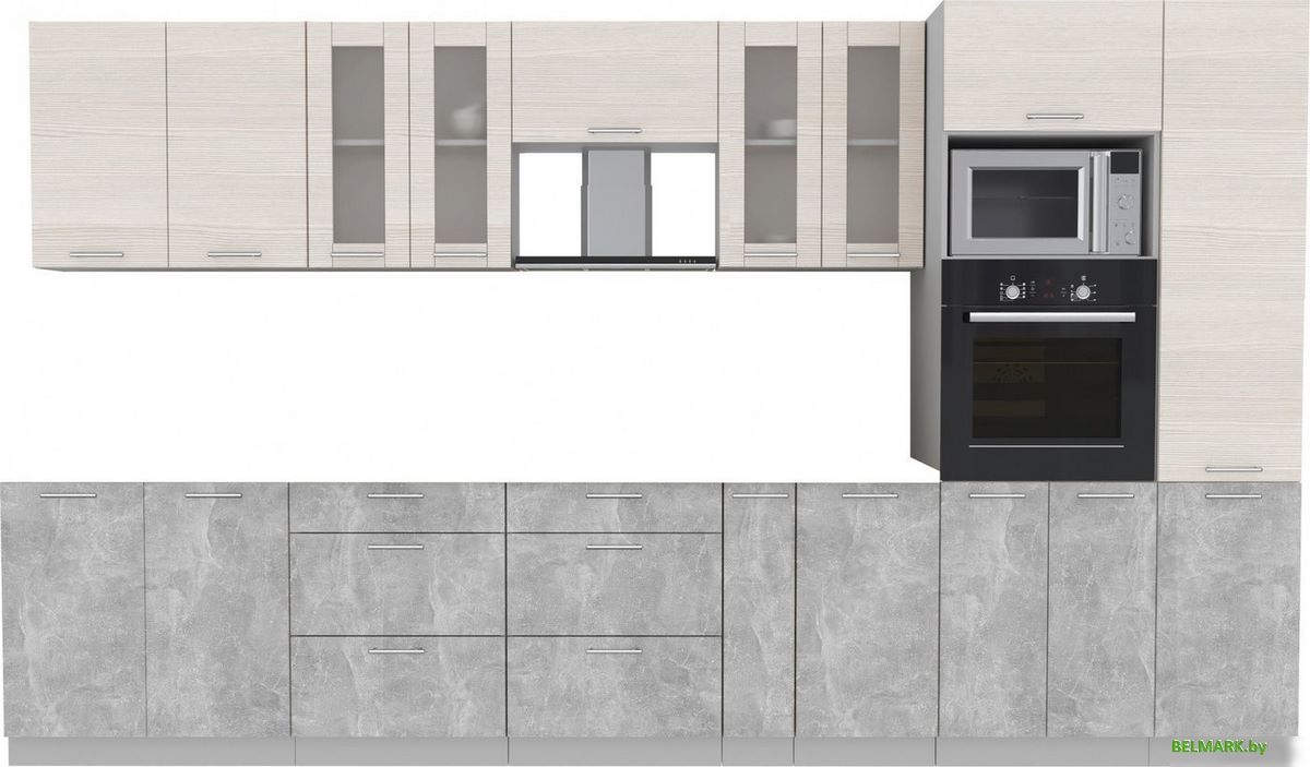 Готовая кухня Интерлиния Мила 3.6 ВТ без столешницы (вудлайн кремовый/бетон) - фото