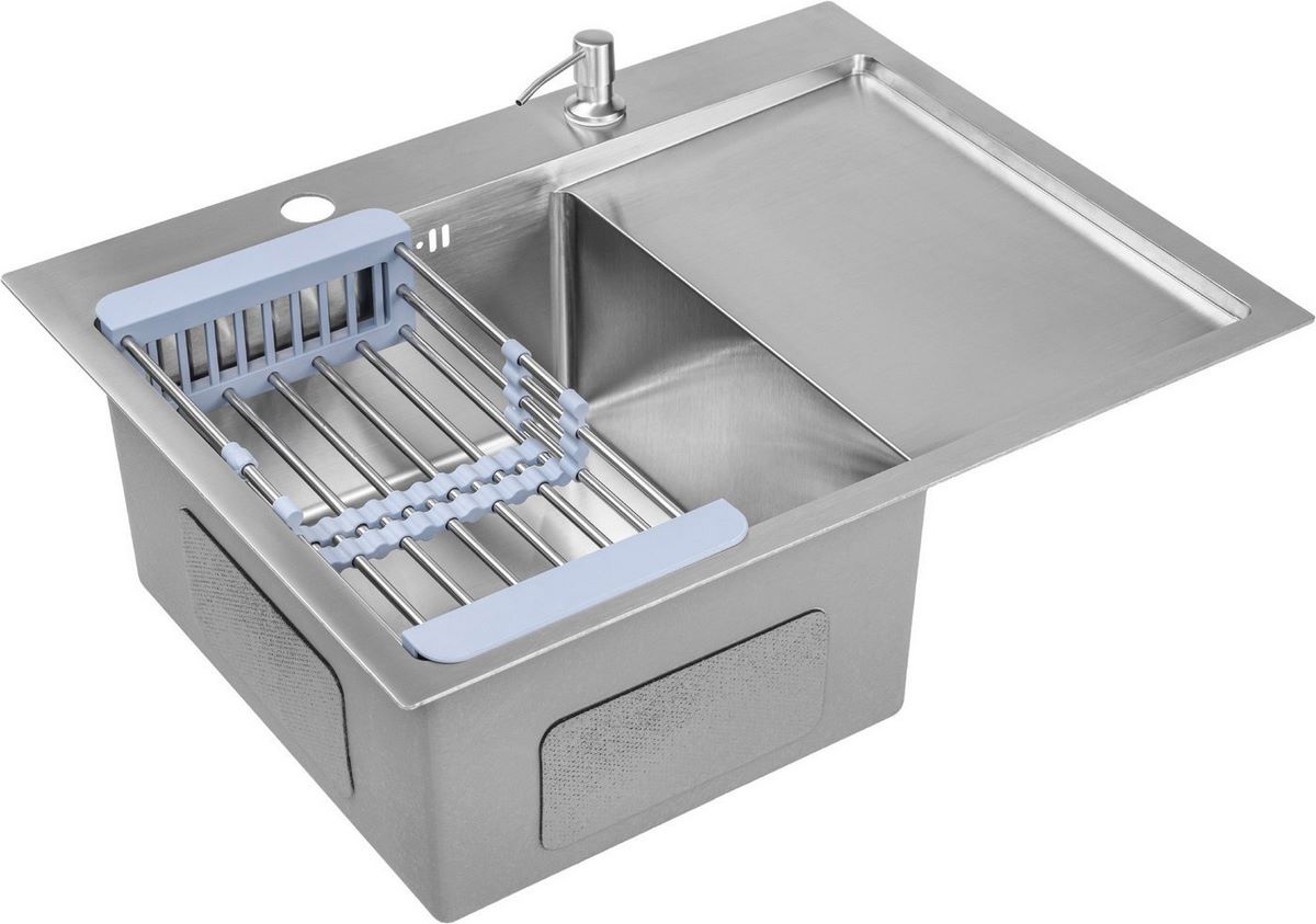 Кухонная мойка Saniteco 6550-L + Spike F9S07000 (хром, с сифоном, дозатором и коландером) - фото2