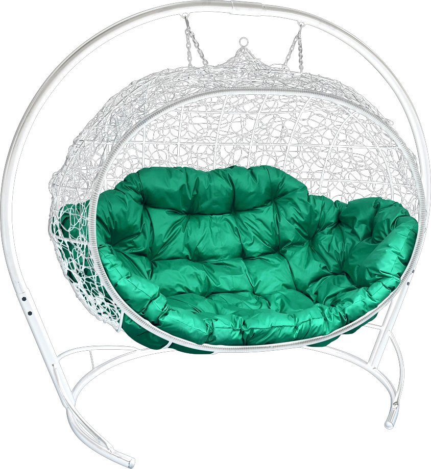 Подвесной диван M-Group Улей 11210104 (белый ротанг/зеленая подушка) - фото