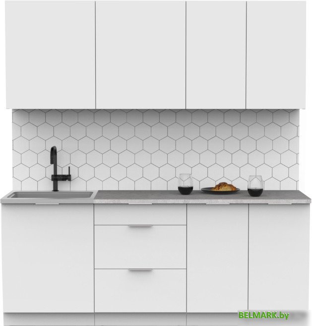 Готовая кухня Интермебель Микс Топ-5 2.0м (белый премиум/мрамор лацио белый) - фото
