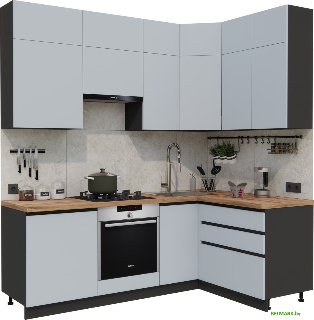 Готовая кухня ВерсоМебель Эко Премиум 1.4x2.2 правая (сумеречный голубой/ст. дуб вотан) - фото