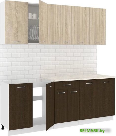 Готовая кухня Кортекс-мебель Корнелия Лира-лайт 2.1м (дуб сонома/венге/королевский опал) - фото