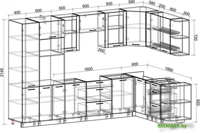 Готовая кухня Интерлиния Мила 1.88x3.2 правая без столешницы (белый платинум/бетон) - фото2