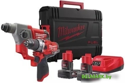 Набор электроинструментов Milwaukee 4933459813 (шуруповерт, перфоратор, 2 АКБ, кейс) - фото
