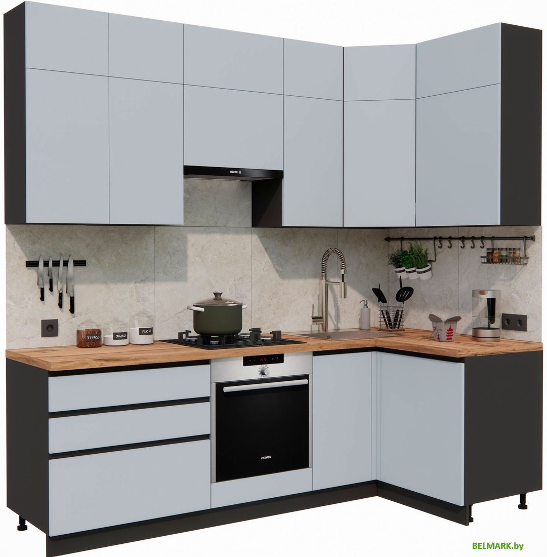 Готовая кухня ВерсоМебель Эко Премиум 1.2x2.4 правая (сумеречный голубой/ст. дуб вотан) - фото