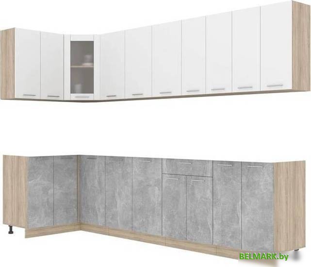 Готовая кухня Интерлиния Мила 12x30 без столешницы (белый платинум/бетон) - фото