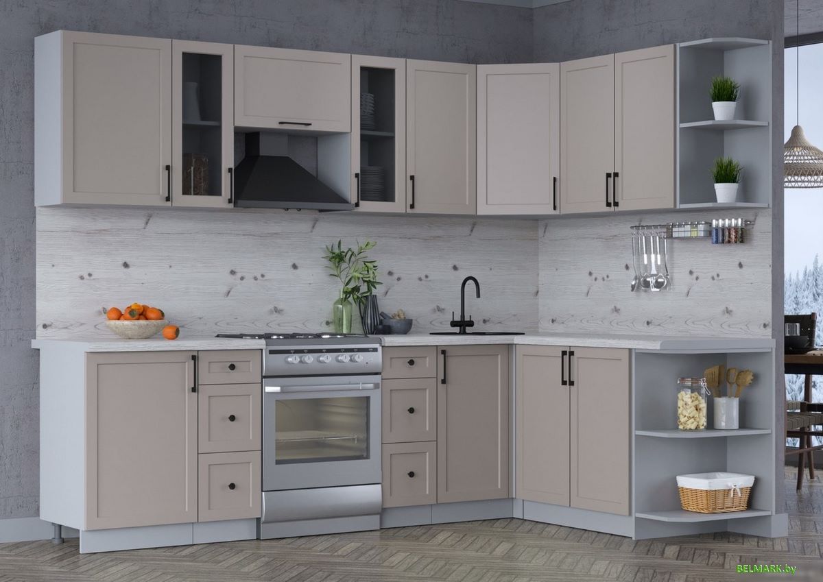 Готовая кухня Интерлиния Тренд 1.7x2.7 правая (луна/луна/бискайская сосна) - фото2